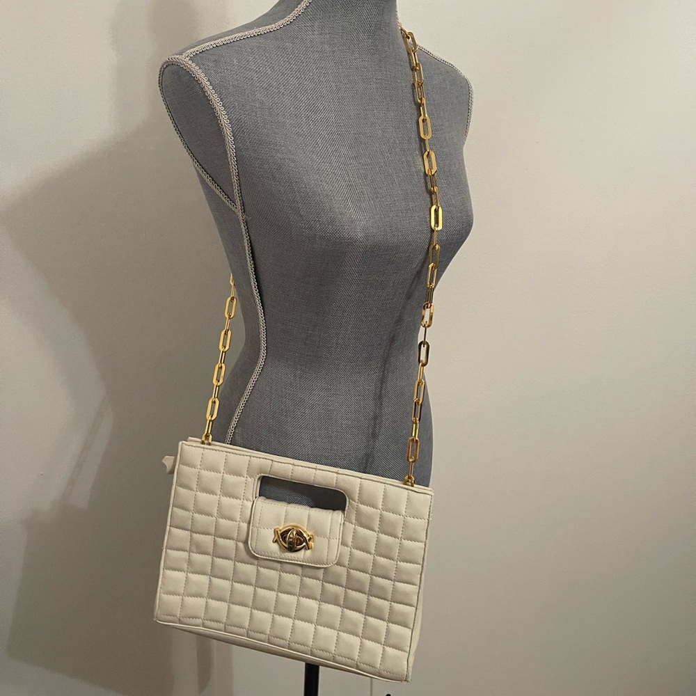 Giani Bernini Quilted White Leather Tote with Gold Chain